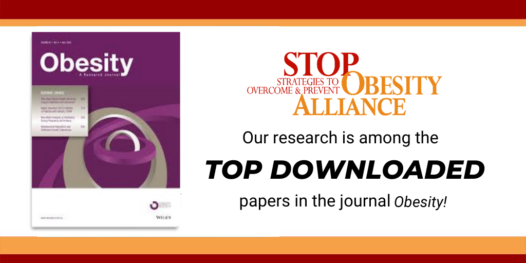 Our research is among the top downloaded papers in the journal Obesity!