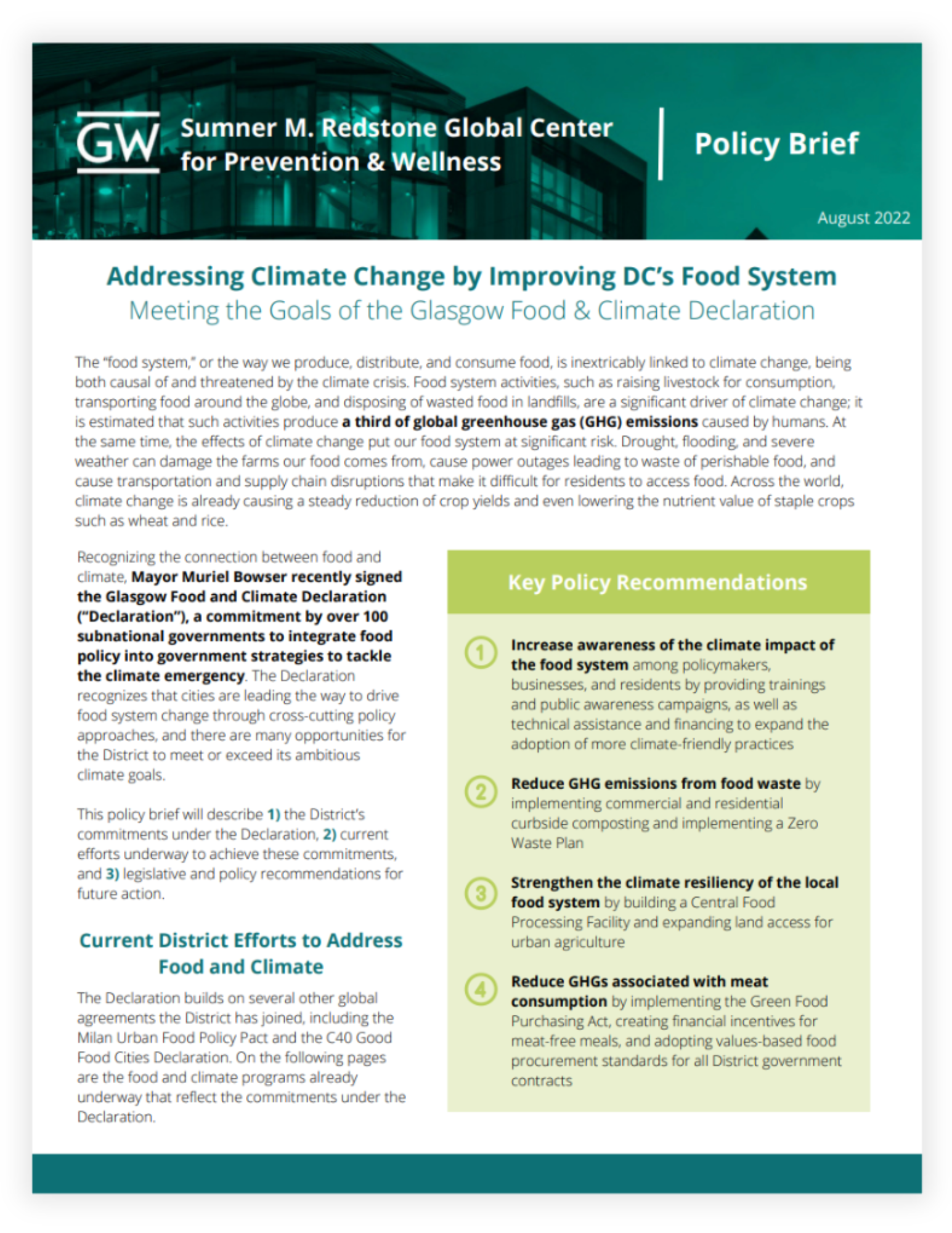 Cover of the Glasgow Policy Brief